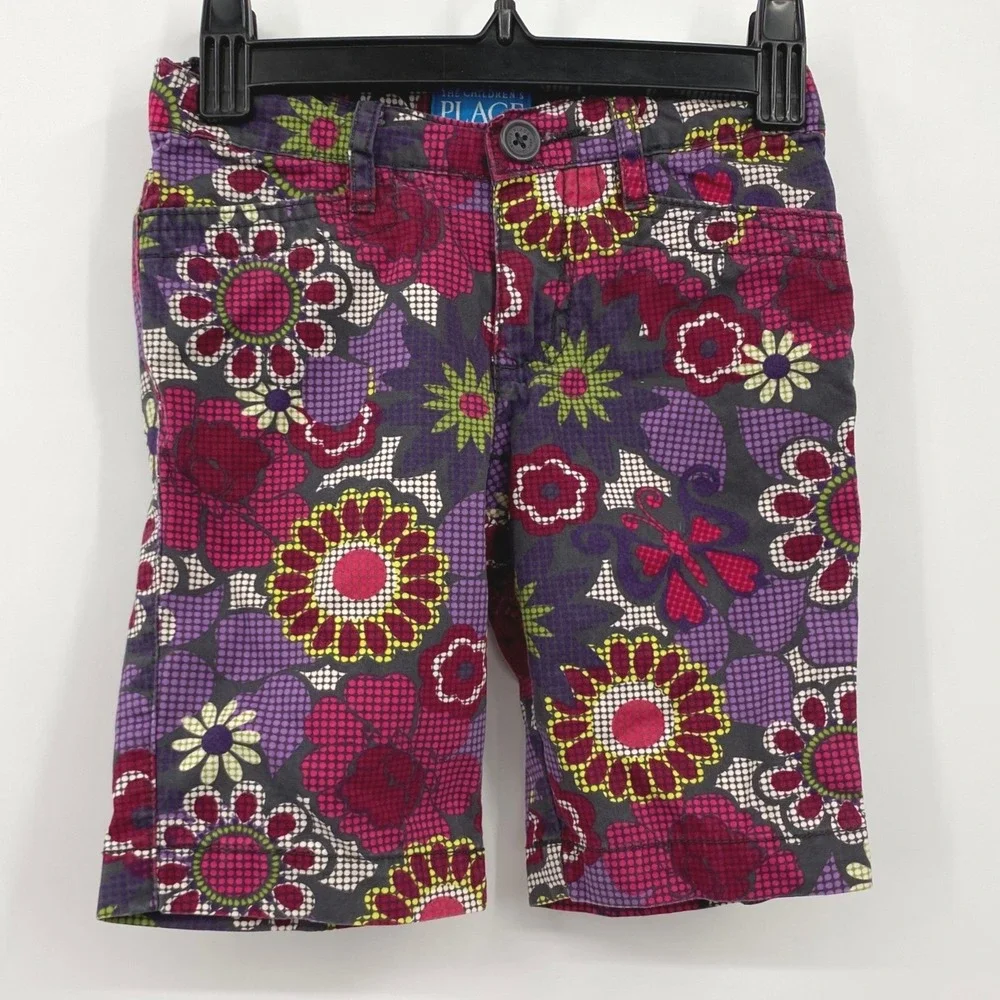 The Childrens Place Girls Purple Pink Floral Bermuda Shorts Size 5 Retro‎ Flower
